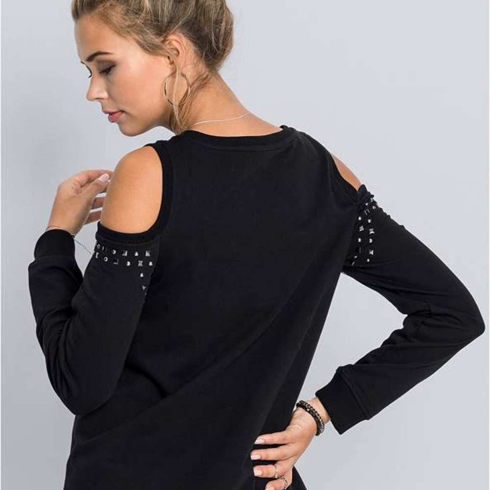 VENUS Cold Shoulder Studded Zipper Sweatshirt Size SMALL - Picture 8 of 9